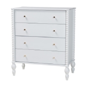 Baxton Studio Callison Spindle Chest - 4-Drawer Farmhouse Vertical Cabinet with Turned Accents for Bedroom, White